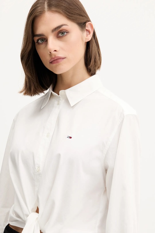 Памучна риза Tommy Jeans бял DW0DW20990