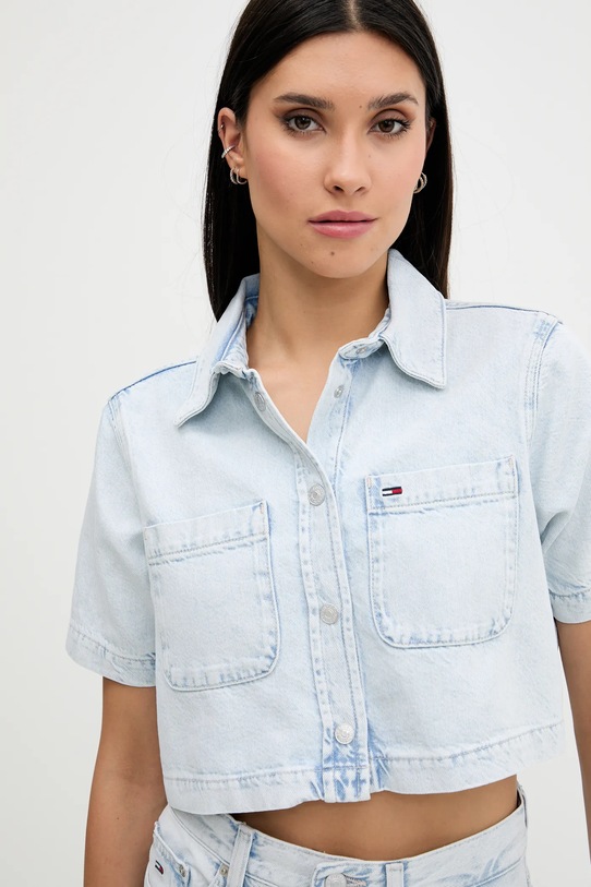 Košulja s pamukom Tommy Jeans plava DW0DW21072