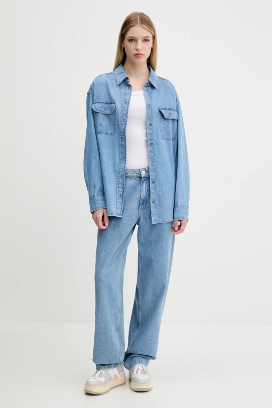 Tommy Jeans cămașă din bumbac DW0DW21073 albastru AW25