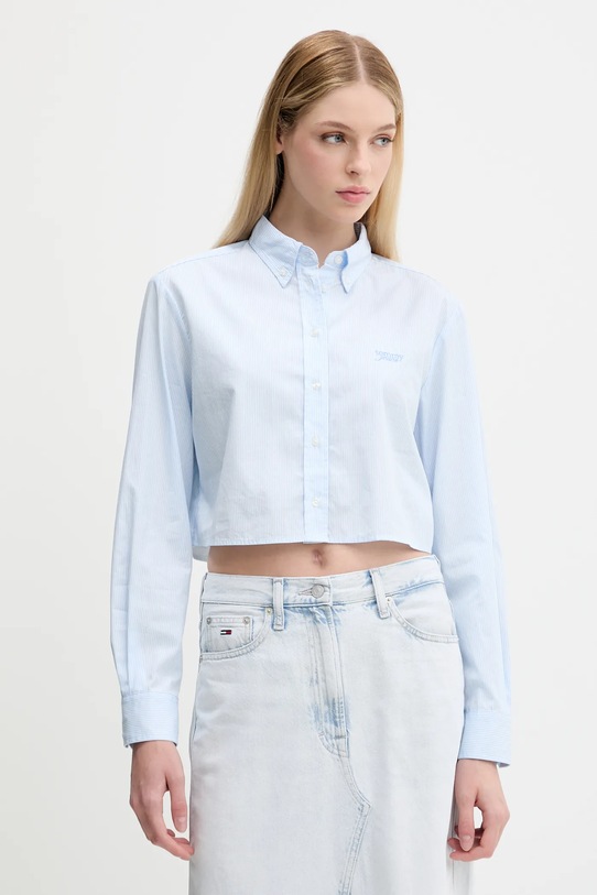 Βαμβακερό πουκάμισο Tommy Jeans μακρύ μπλε DW0DW21400