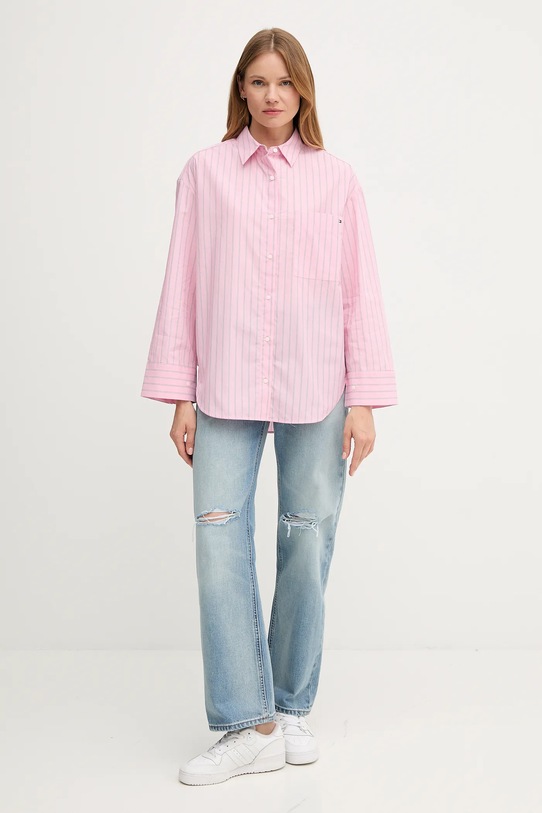 Βαμβακερό πουκάμισο Tommy Hilfiger WW0WW45892 ροζ AW25
