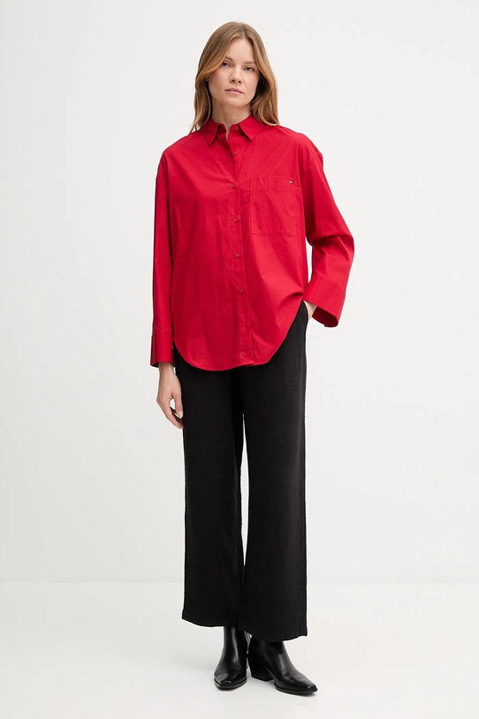 Bombažna srajca Tommy Hilfiger WW0WW45892 rdeča AW25