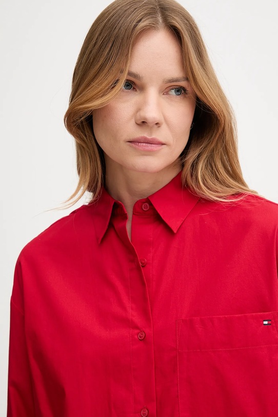 Bombažna srajca Tommy Hilfiger rdeča WW0WW45892