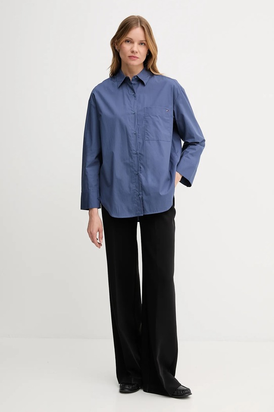 Bombažna srajca Tommy Hilfiger WW0WW45892 mornarsko modra AW25
