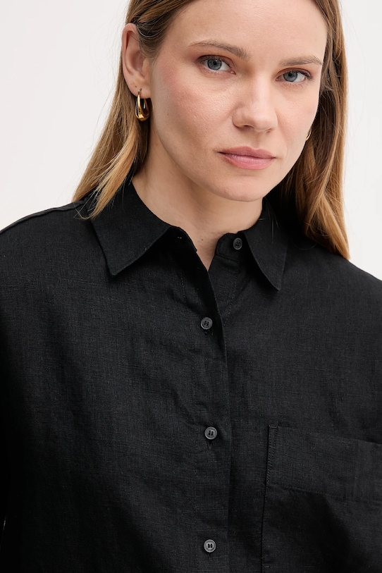 Tommy Hilfiger koszula lniana czarny WW0WW46509