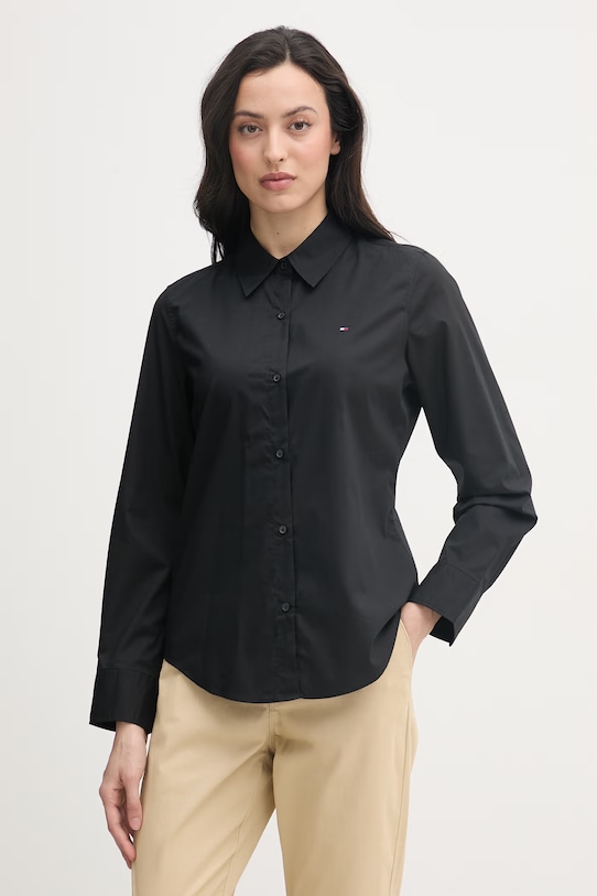 Tommy Hilfiger koszula damska bawełniana z elastanem czarny WW0WW47169