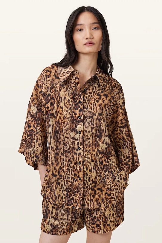 AllSaints koszula lniana CHARLI trzy czwarte multicolor W061PC