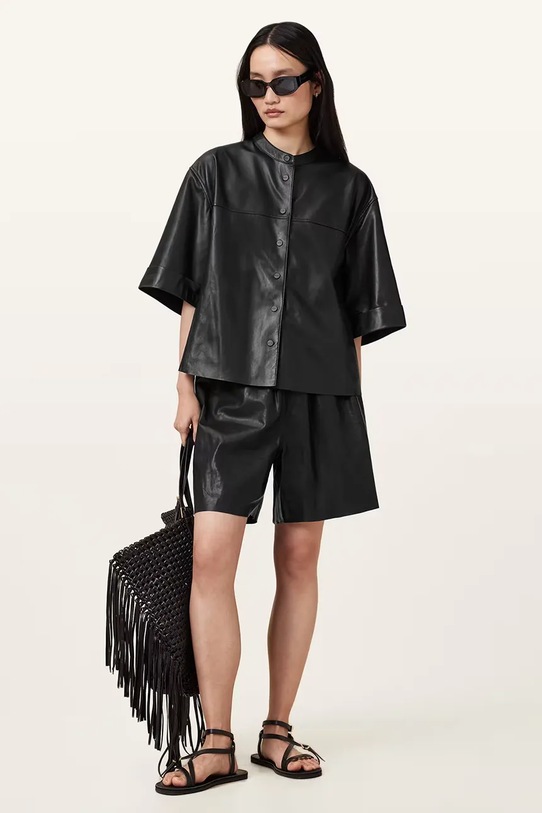 Δερμάτινο πουκάμισο AllSaints JENNA W076PC μαύρο