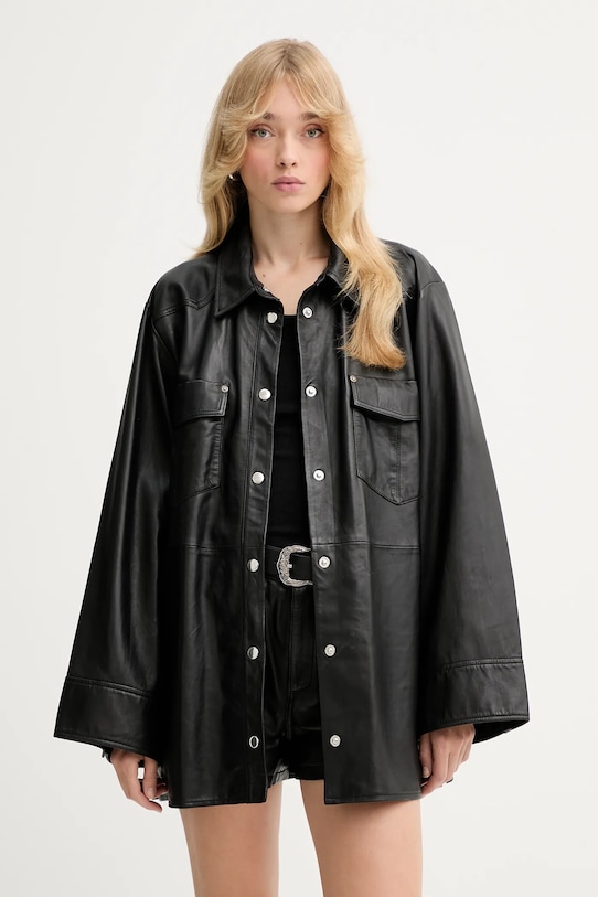 Gestuz koszula skórzana klasyczny czarny 10910553