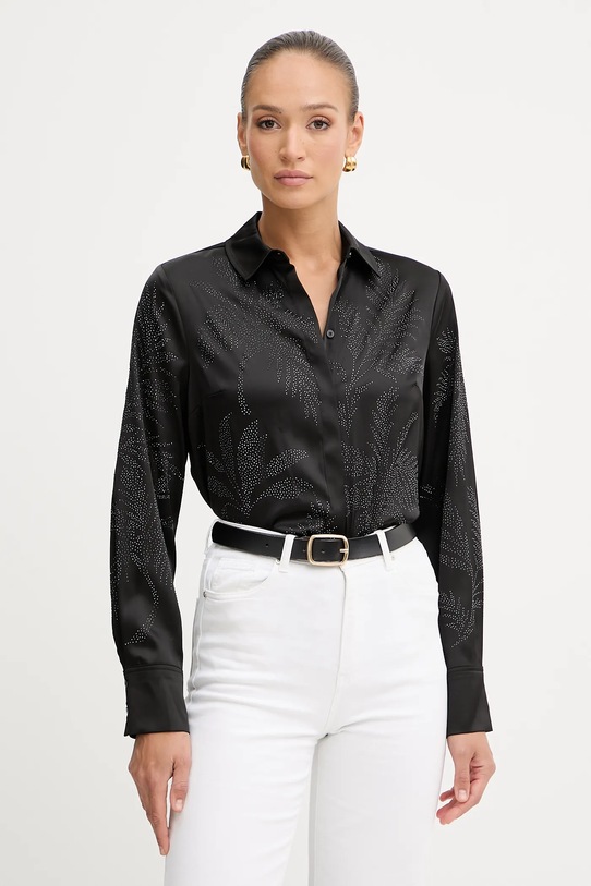 Πουκάμισο Guess AGNES μακρύ μαύρο W5YH40.WFQC2
