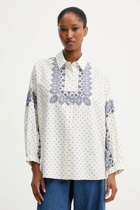 Weekend Max Mara cămașă din bumbac ADDA lung bej 2525116021600