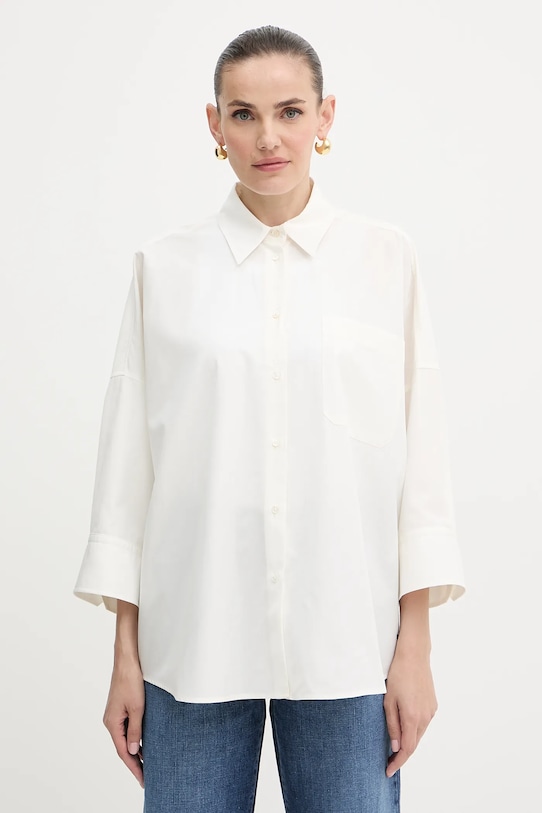 Weekend Max Mara cămașă din bumbac ZAVORRA trei sferturi bej 2525116121600