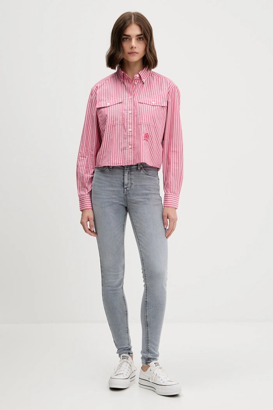 Хлопковая рубашка Tommy Jeans DW0DW21453 розовый AW25