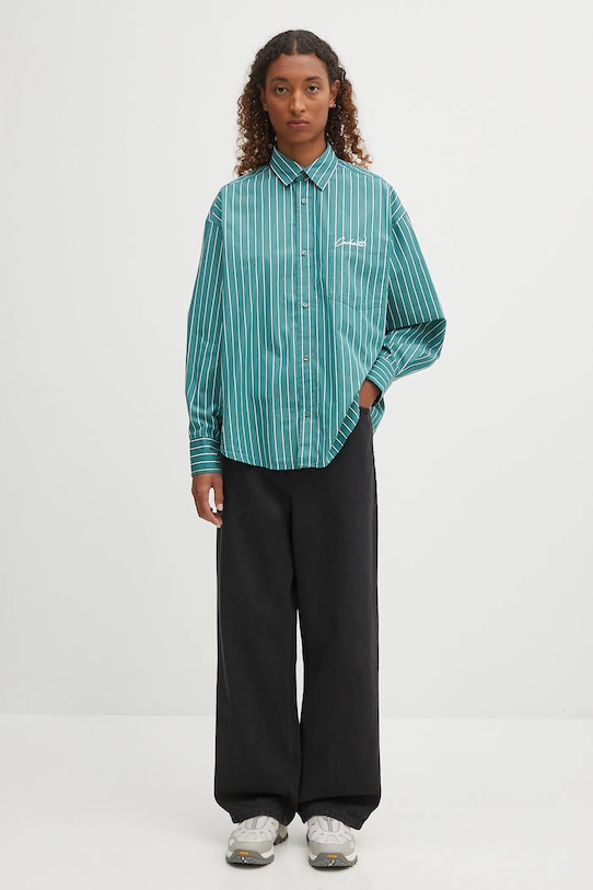 Βαμβακερό πουκάμισο Carhartt WIP W' L/S Grimsby I035134.30MXX πράσινο