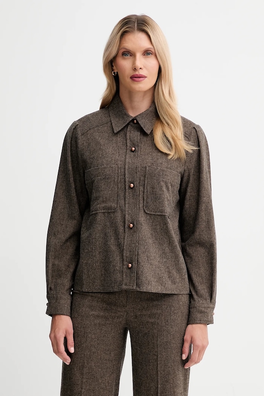 Sessun camicia con lana melange marrone 25110009