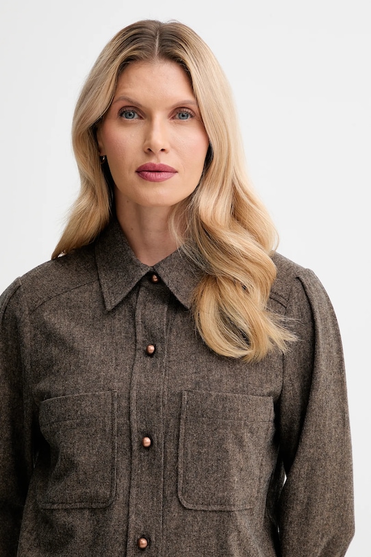 Sessun camicia con lana marrone 25110009