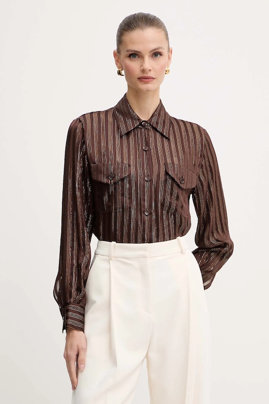 Luisa Spagnoli koszula jedwabna regular brązowy 542740