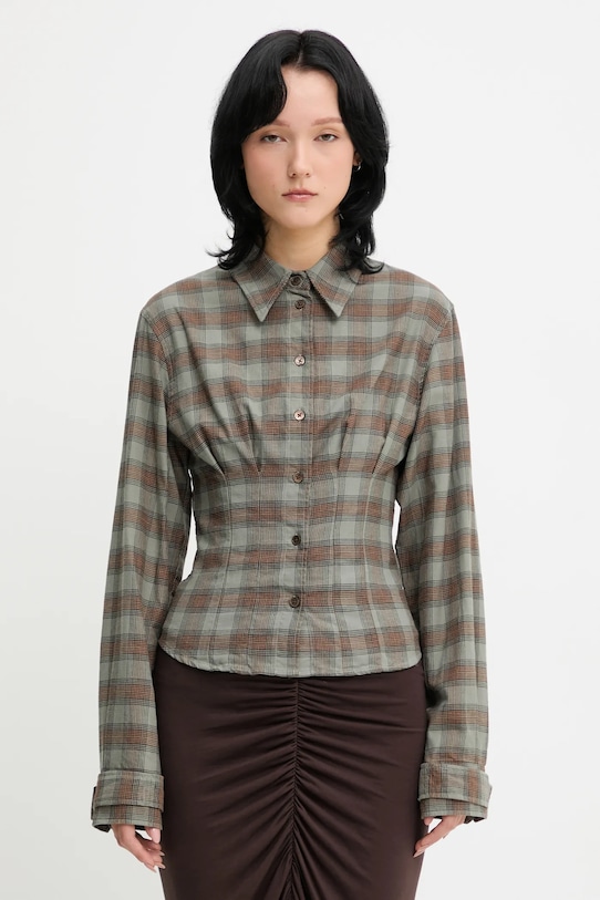 Памучна риза Our Legacy Envelop вталена зелен W4252EI