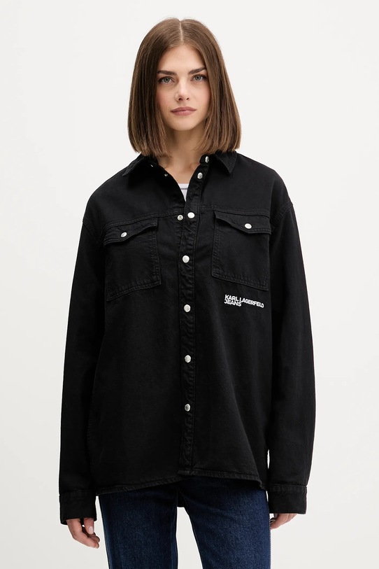 Τζιν πουκάμισο Karl Lagerfeld Jeans μακρύ μαύρο A4W11033
