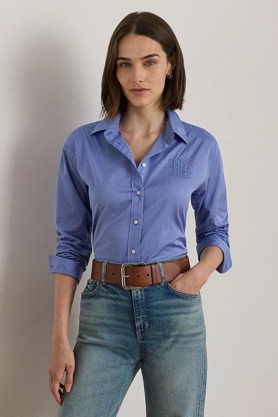 Бавовняна сорочка Lauren Ralph Lauren довгий блакитний 200979855