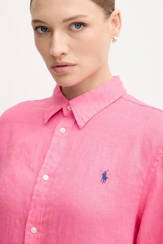 Lněná košile Polo Ralph Lauren růžová 211970731