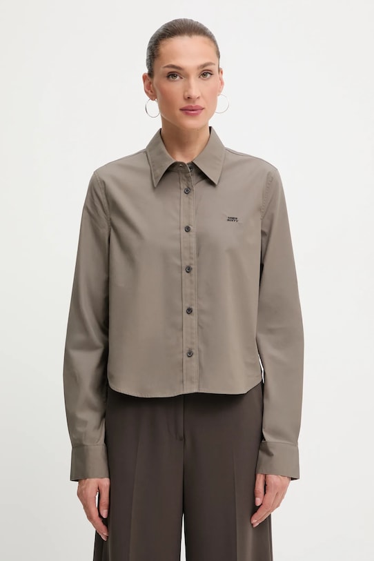 Miss Sixty koszula z domieszką jedwabiu regular brązowy 6S3XJ5300B