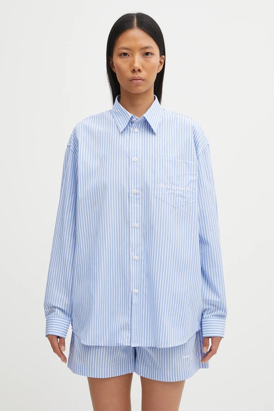 Хлопковая рубашка Sporty & Rich Eden Script Oversized узор голубой SI00760673ST61
