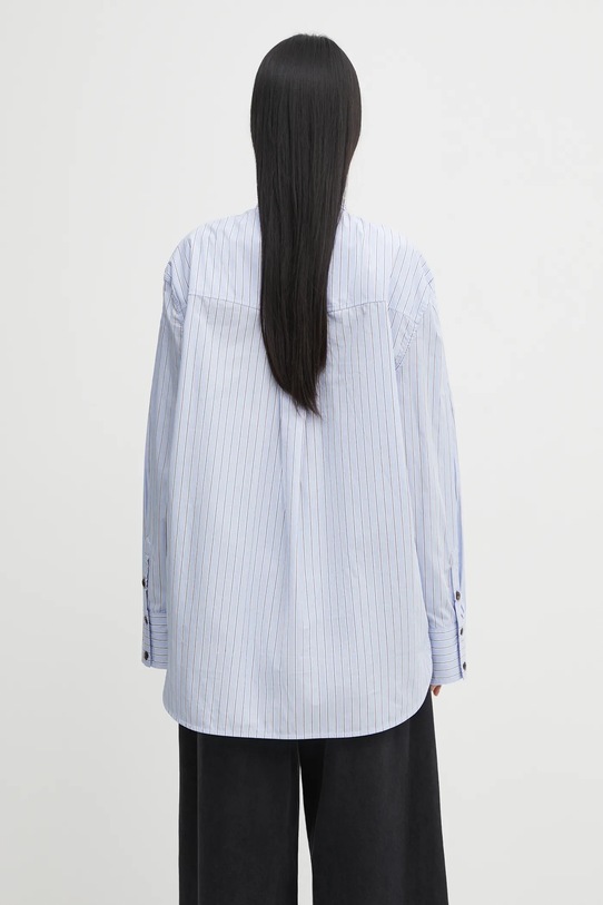 Дрехи Памучна риза GANNI Stripe Cotton Oversized W0826 син