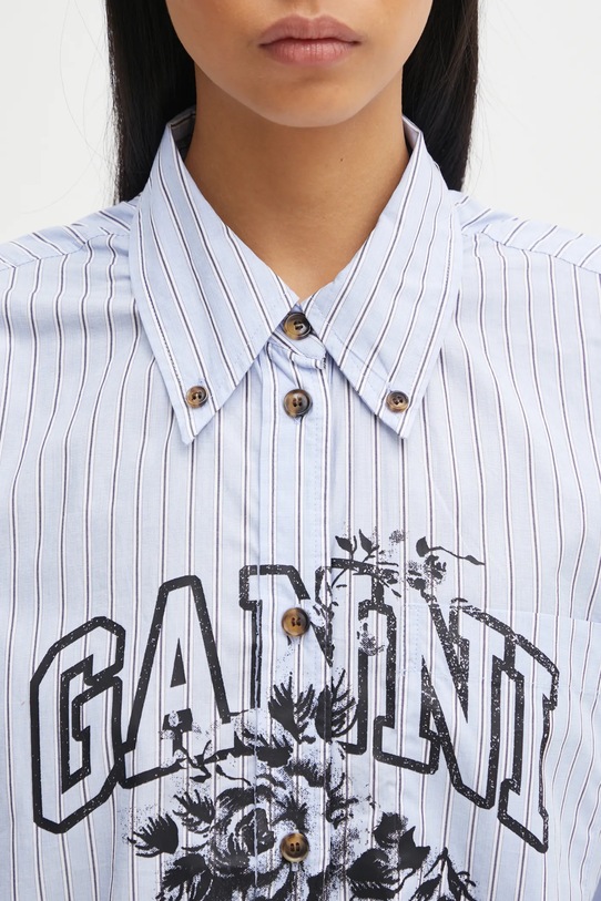 Памучна риза GANNI Stripe Cotton Oversized W0826 син