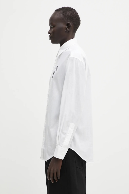 Πουκάμισο με μείγμα από λινό A Bathing Ape College 001SHL302002L λευκό AW25