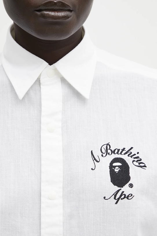 Πουκάμισο με μείγμα από λινό A Bathing Ape College λευκό 001SHL302002L