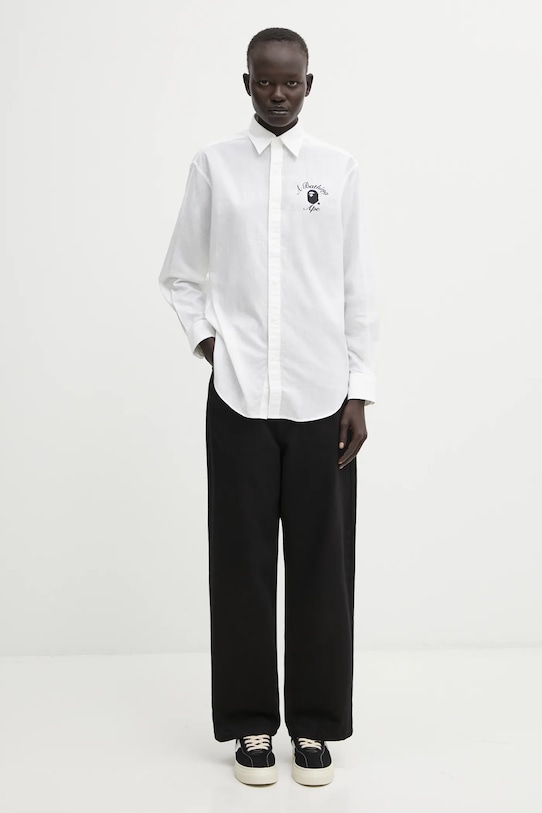 Πουκάμισο με μείγμα από λινό A Bathing Ape College 001SHL302002L λευκό