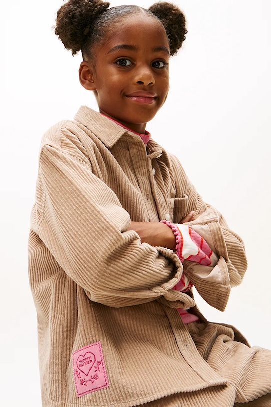 Fete Tommy Hilfiger cămașă de bumbac pentru copii KG0KG09022.9BYA bej