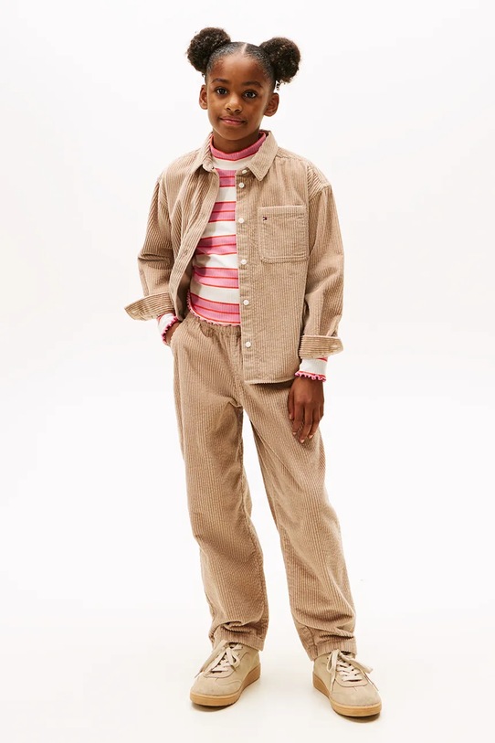 Tommy Hilfiger cămașă de bumbac pentru copii bej KG0KG09022.9BYA