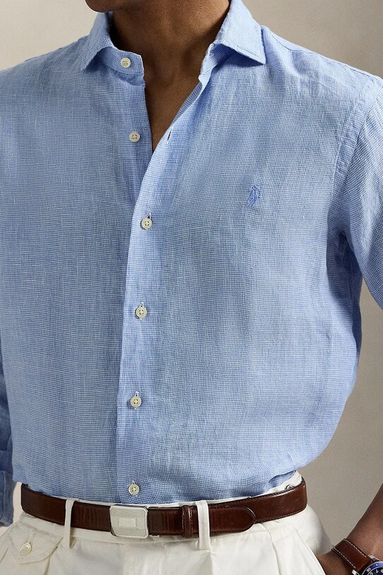 Πουκάμισο από λινό Polo Ralph Lauren μπλε 710968971