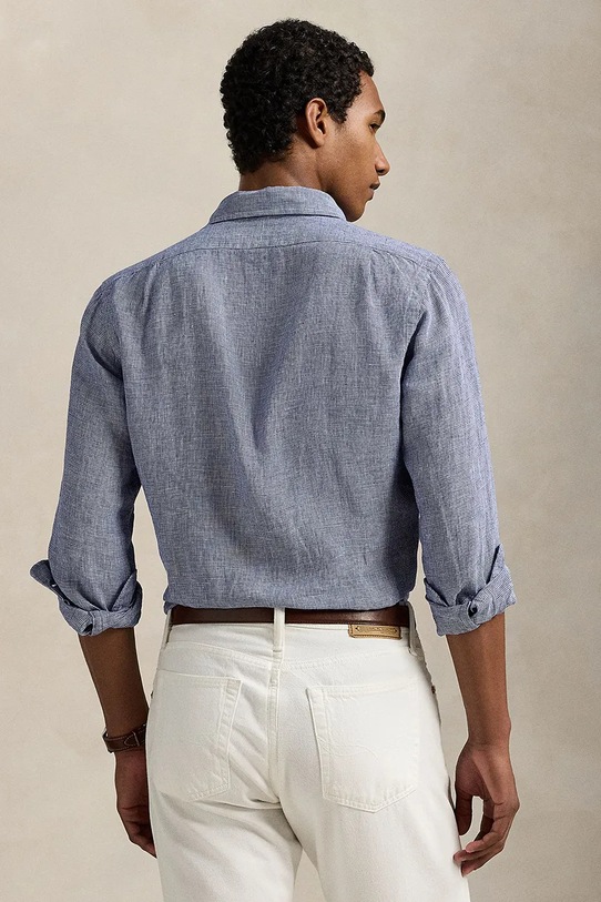 Πουκάμισο από λινό Polo Ralph Lauren 710968971 σκούρο μπλε AW25