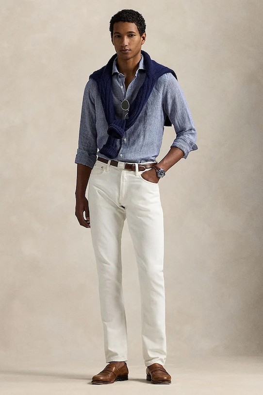 Ρούχα Πουκάμισο από λινό Polo Ralph Lauren 710968971 σκούρο μπλε