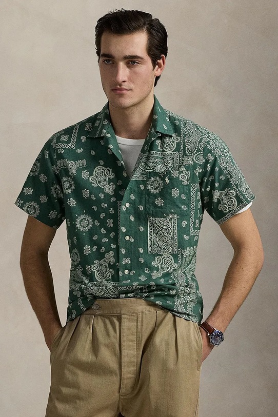 Ľanová košeľa Polo Ralph Lauren regular zelená 710971799