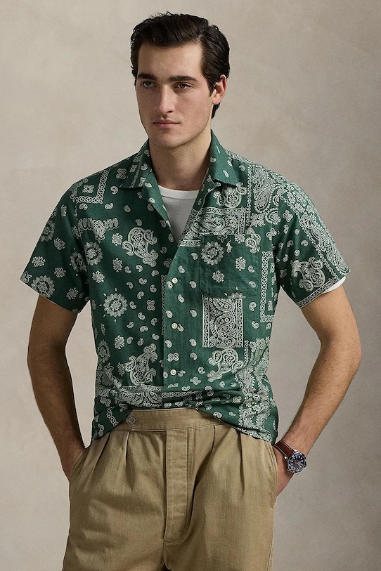 Ľanová košeľa Polo Ralph Lauren regular zelená 710971799