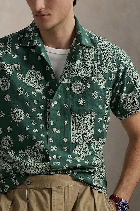 Ľanová košeľa Polo Ralph Lauren zelená 710971799