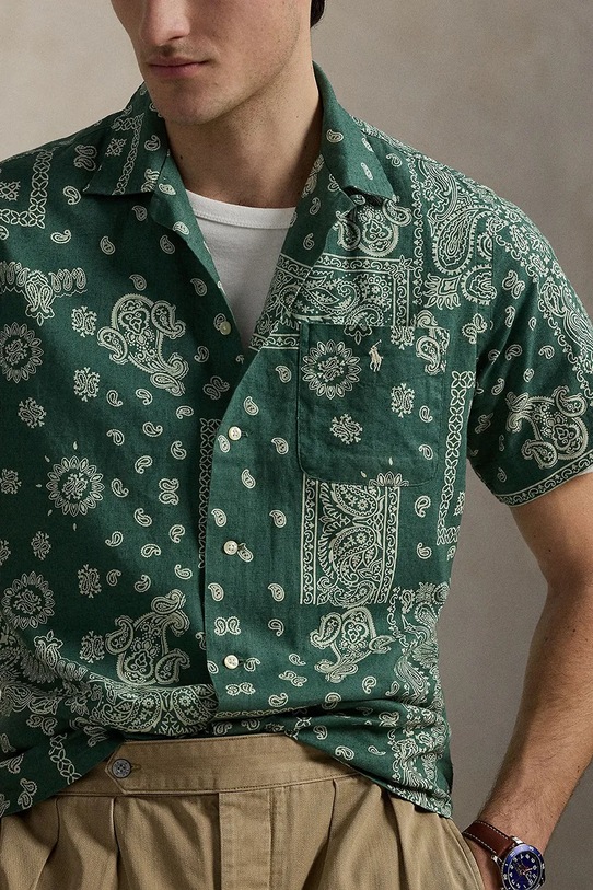 Ľanová košeľa Polo Ralph Lauren zelená 710971799