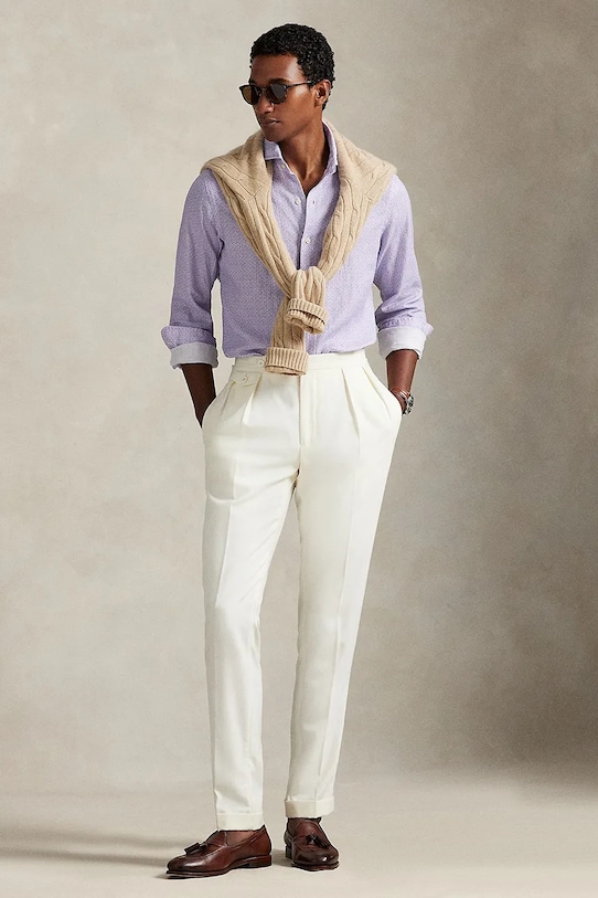 Πουκάμισο από λινό Polo Ralph Lauren μωβ 710974546