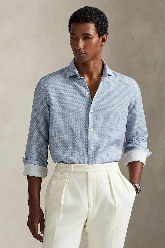 Polo Ralph Lauren cămașă de in cu modele albastru 710974546