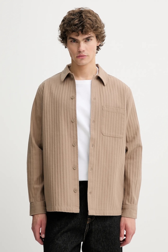 Хлопковая рубашка Samsoe Samsoe SADAMON длинный коричневый M25200057