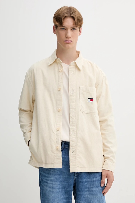 Βαμβακερό πουκάμισο Tommy Jeans μακρύ μπεζ DM0DM21698