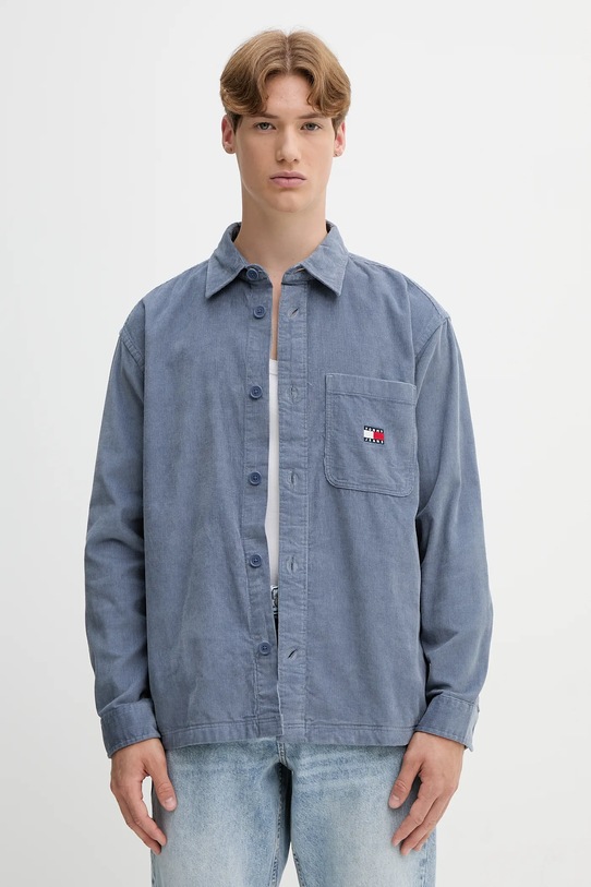 Bavlněná košile Tommy Jeans hladký modrá DM0DM21698