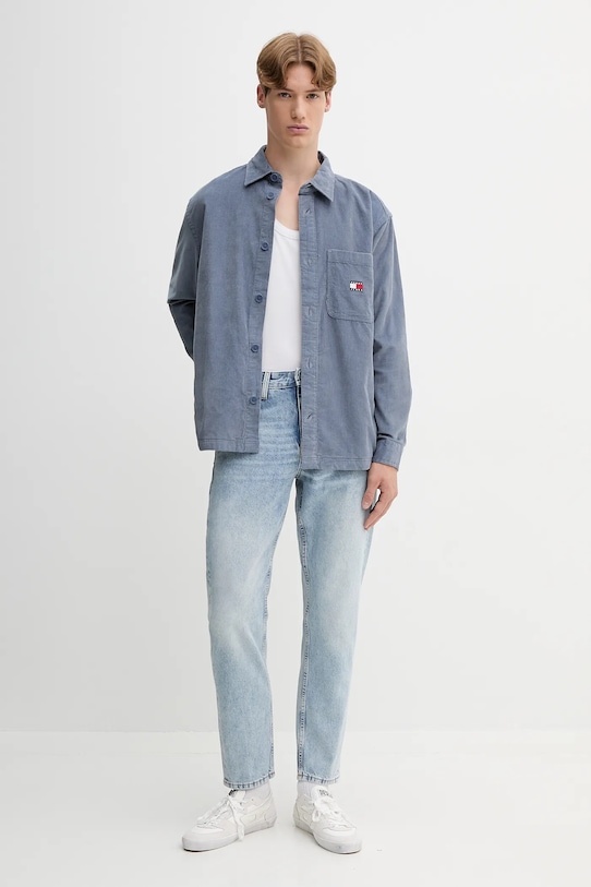 Tommy Jeans cămașă din bumbac DM0DM21698 albastru AW25