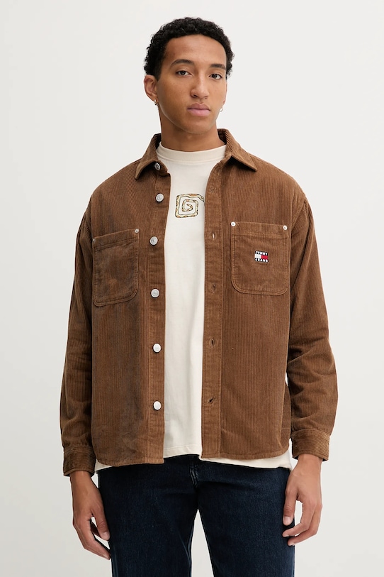 Πουκάμισο κοτλέ Tommy Jeans μακρύ καφέ DM0DM22016