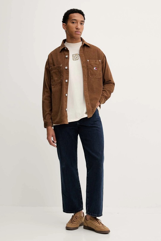 Menčestrová košeľa Tommy Jeans DM0DM22016 hnedá AW25