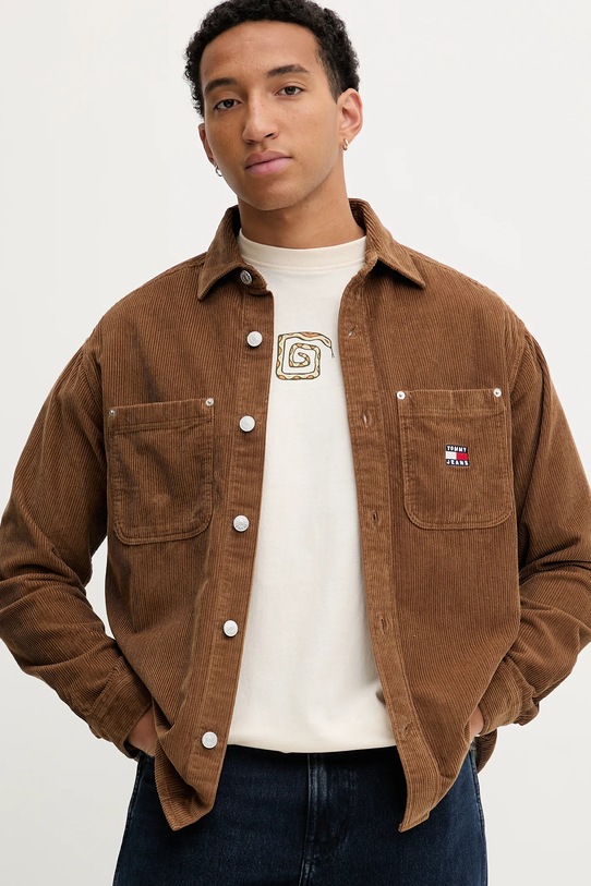 Menčestrová košeľa Tommy Jeans hnedá DM0DM22016